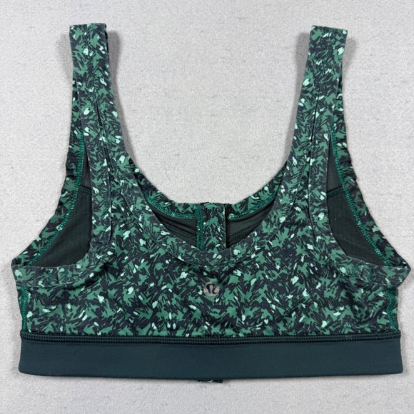 Lululemon Other - Lululemon Front Zip Sports Bra Green Abstract Camo Print Size 4